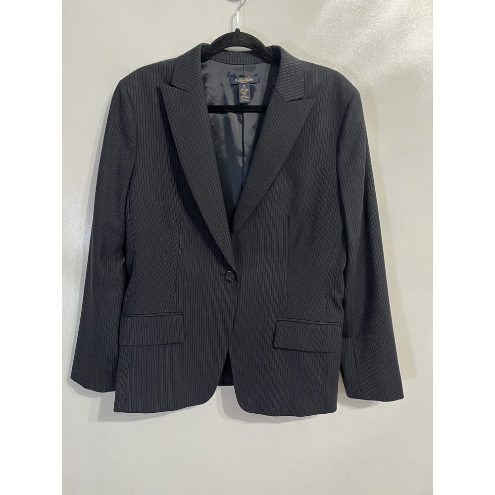 Brooks Brothers Size 16 Women's Blazer Navy Striped Wool Blend Milano Fit Career
